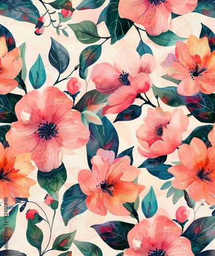 Intricate floral watercolor vibrant petals and soft leaves ideal for elegant designs