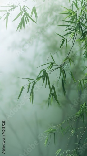 Peaceful bamboo forest foggy with bottom text space © Shutter2U