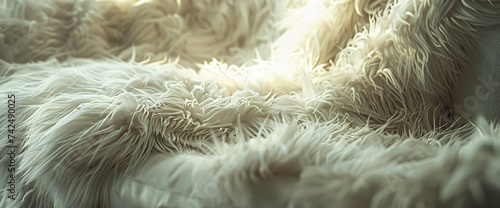 a close up of an image of a white furry sofa, in the style of attention to fur and feathers texture, lensbaby effect, detailed feather rendering photo