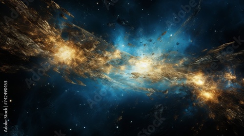 Gold   Blue Explosion in Deep Space -