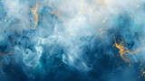 blue and gold gold abstract pattern, in the style of ethereal cloudscapes, marble, dark white and aquamarine, romantic landscape, oil on canvas, aerial view, smokey background