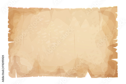 Parchment paper, torn pieces, old sheet textured empty note isolated on white background. Game ui elements