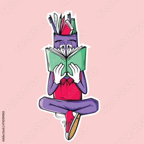 create a cute mascot cartoon a cute tube reading stationery and he is reading seriously