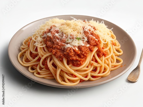 AI-generated free image of hearty bolognese and parmesan cheese on fresh spaghetti