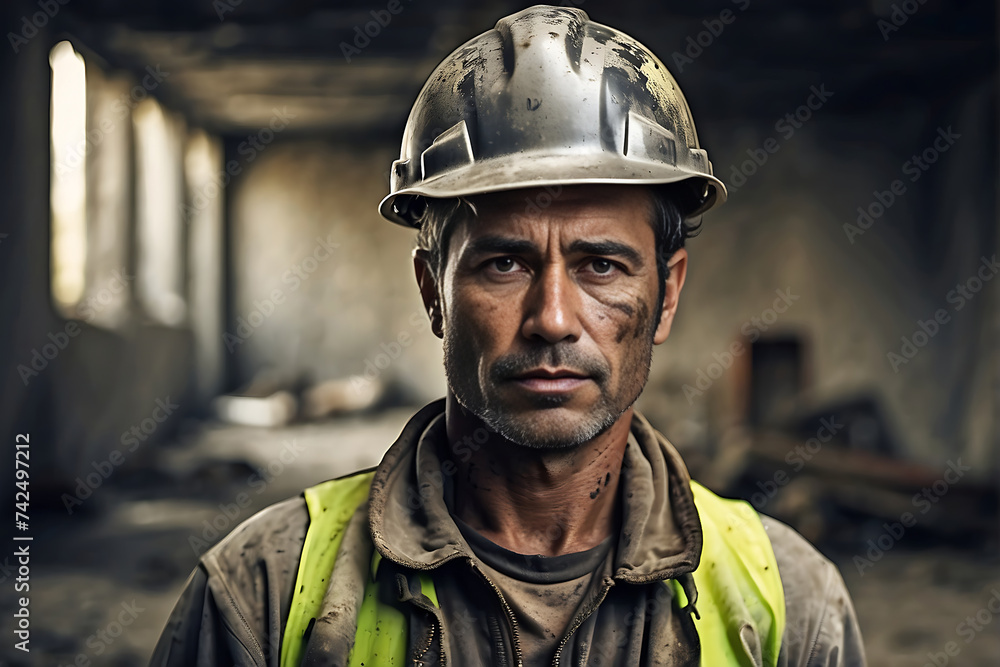 A working man excavator driver at coal mining