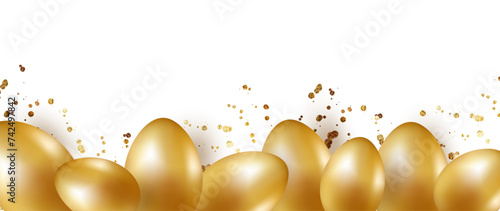 Easter background with golden realistic Easter eggs. Easter background for cards, wallpapers, various poster or banner designs.