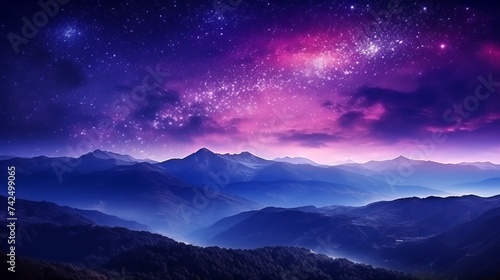 Milky Way Galaxy. Purple night sky stars above mountains © Elchin Abilov