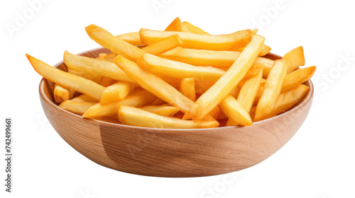 french fries in wooden plate isolated on transparent and white background.PNG image