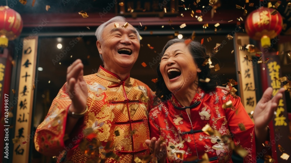 Asian senior Chinese new year in traditional red dress