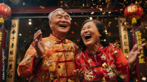 Asian senior Chinese new year in traditional red dress