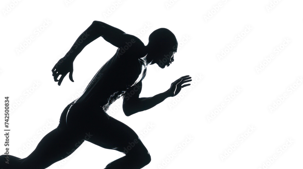 silhouette one caucasian man young sprinter running isolated on transparent and white background.PNG image	
