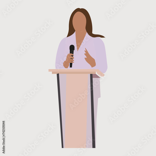 A businesswoman who succeeds delivers a speech vector