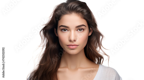 portrait of a lovely young woman isolated on transparent and white background.PNG image