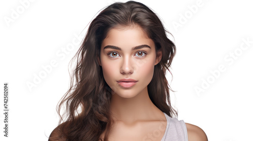portrait of a lovely young woman isolated on transparent and white background.PNG image