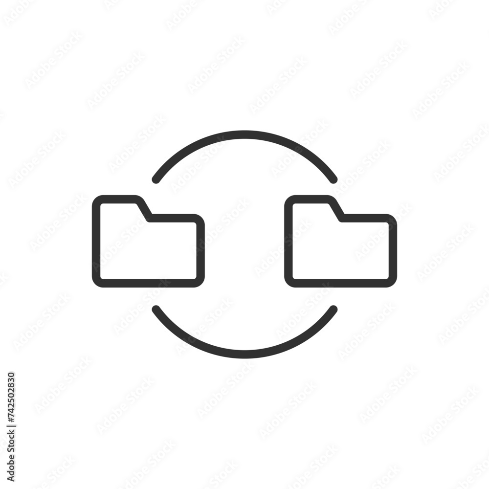 File storage communication, linear icon. 2 folders and a communication line. Line with editable stroke File storage communication, linear icon. 2 folders and a communication line. Line with editable stroke