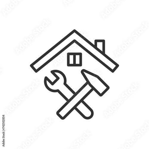 Home repair, linear icon, tools and house. Line with editable stroke