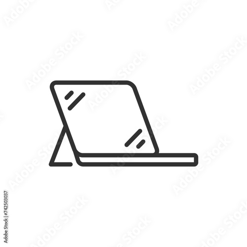 A tablet with a keyboard, linear icon. Mobility and productivity. Line with editable stroke