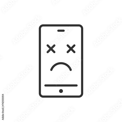 Broken smartphone, linear icon. Smartphone with a dead face. Line with editable stroke photo