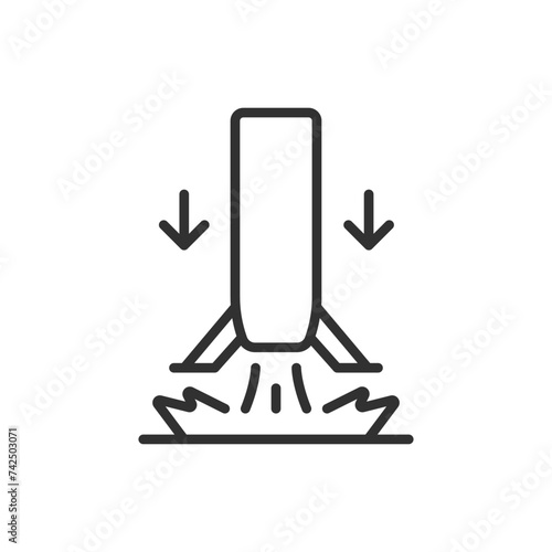 Launch vehicle landing technology after takeoff, linear icon. Advanced rocket technology. The first stage of the launch vehicle returning to the ground. Line with editable stroke