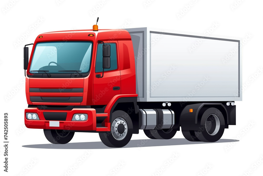 flat design of small red truck, delivery concept on white background. flat design of small red truck, delivery concept on white background.
