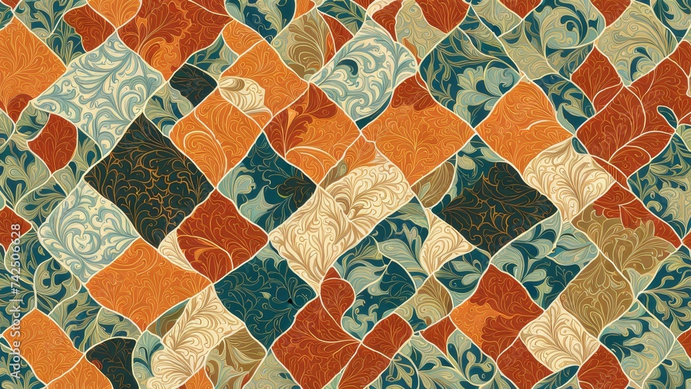 Seamless background pattern. Patchwork pattern in vintage style.