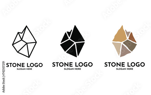 Stone logo design line and silhouette concept. stone logo design set collection