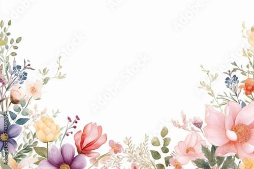 Fototapeta Naklejka Na Ścianę i Meble -  Watercolor of flowers frame, watercolor illustration frame of naturally blooming flowers and leaves.