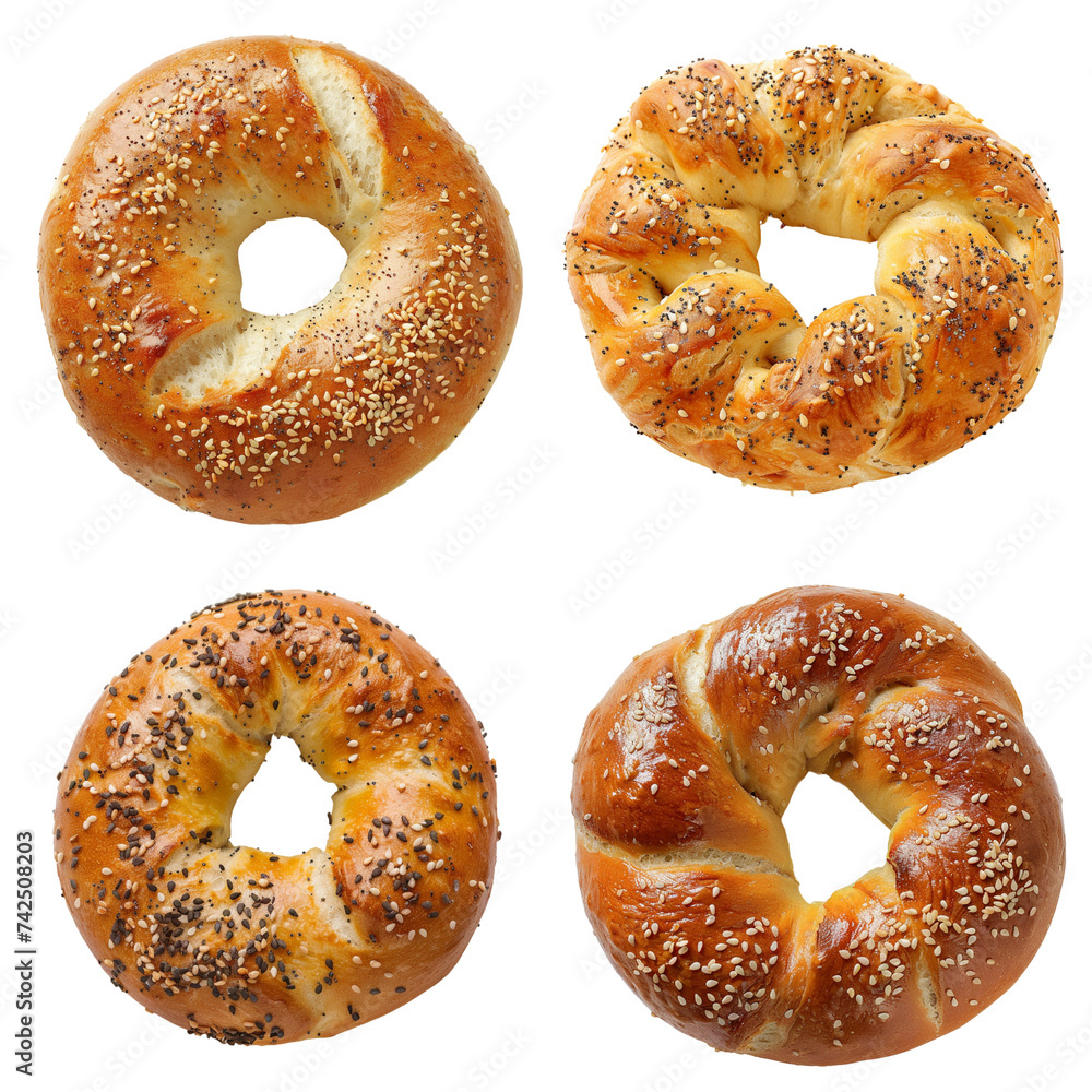 Set of bagel bread isolated on transparent background Set of bagel bread isolated on transparent background