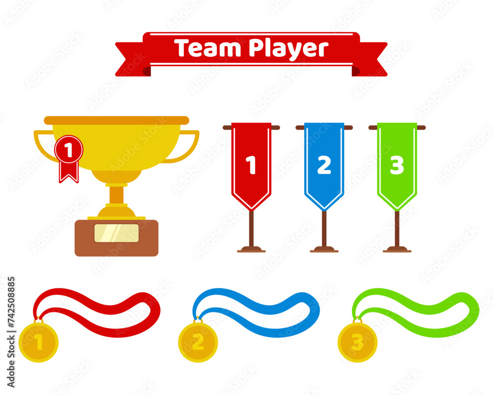 Collection of sport medals, appreciation badges, champion golden cup ...