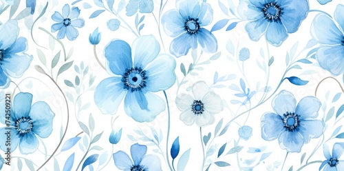 Ethereal Blue Watercolor Blossoms - Artistic Floral Elegance Generative AI