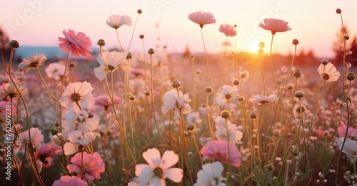 Whispers of Twilight: Pastel Wildflowers Embracing the Sunset Generative AI © Gelpi