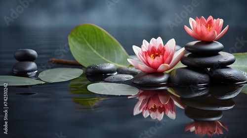 Spa still life with water lily and zen stone in a serenity pool