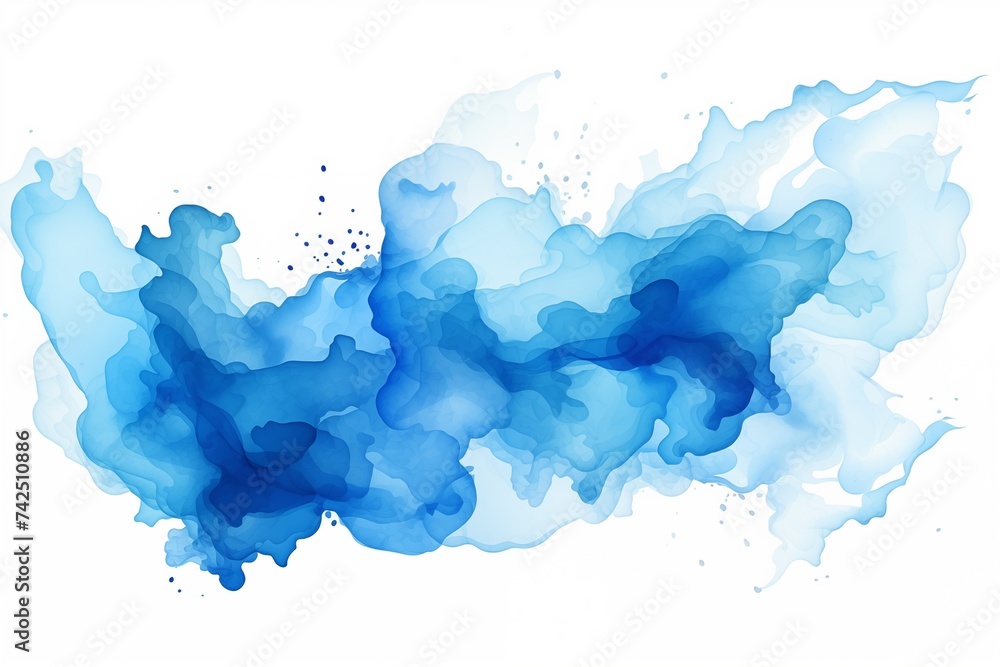 Blue watercolor splash on white background, isolated and ready for your design projects - obrazy, fototapety, plakaty 