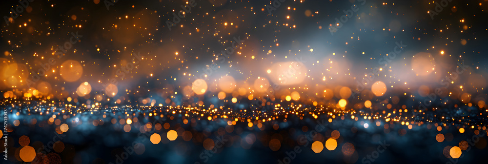 Luminous bokeh abstract adorned with twinkling lights a celestial tapestry of radiance, Golden lights background with a light reflection, 

 - obrazy, fototapety, plakaty 