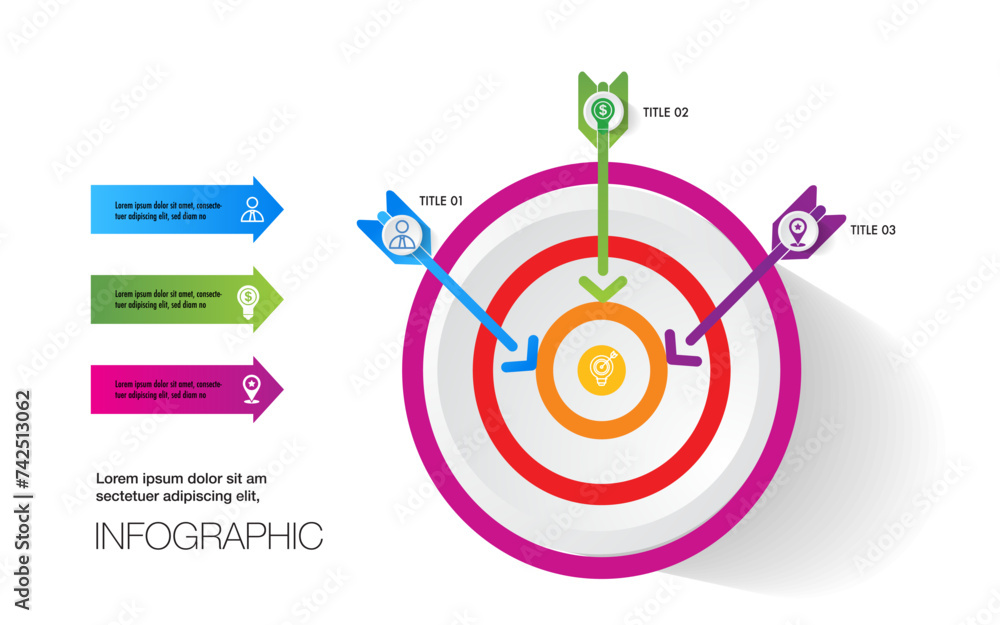 Infographic template chart target and magnetic for project and planning modern timeline, roadmap, stages, step reach to target Infographic template chart target and magnetic for project and planning modern timeline, roadmap, stages, step reach to target