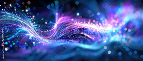 a computer generated image of a blue and purple wave of light on a black background with a blur of light coming from the top of the wave.