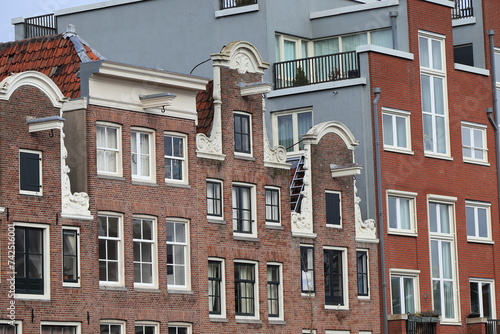 Amsterdam Nieuwe Herengracht Canal House Facades Close Up, Netherlands