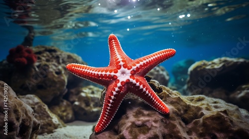 White and red starfish on coral reef underwater © Elchin Abilov