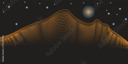Mountain line art background, luxury gold wallpaper design for cover, invitation background, packaging design, wall art and print. Vector illustration.