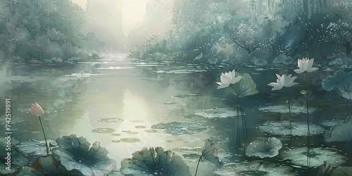 Lotus painting in traditional Chinese style