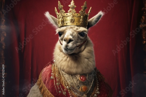 a king alpaca in his crown being self proud