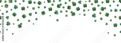 Saint Patrick's Day Border.Green flying clover leaves isolated on transparent background.Lucky floral gradient green background for Irish beer festival.Vector clovers falling.Vector illustration EPS10