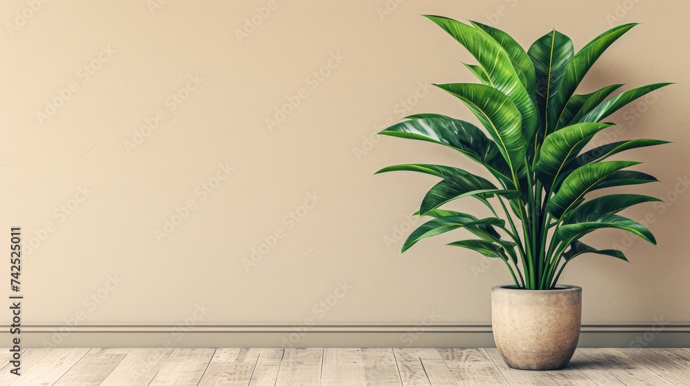 Fototapeta premium Side view illustration of green plant. Minimalist aesthetic, allowing focus on the plant. Copy space for text.