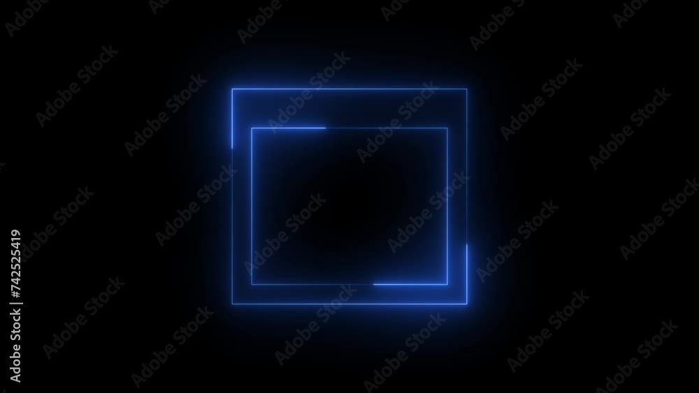 Neon glowing blue window computing icon animation in black background Neon glowing blue window computing icon animation in black background