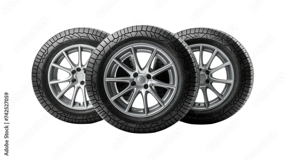 Car wheels or tires isolated on transparent and white background.PNG image