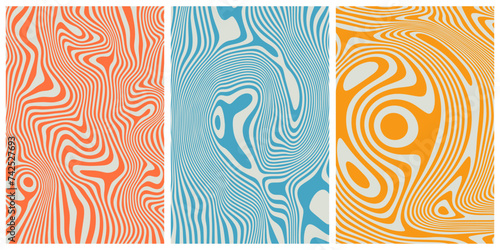 Groovy old vintage hippie backgrounds with waves, swirls, and twirls in a trendy retro psychedelic style. Twisted and distorted vector texture. Fit for banner, cover, or poster design