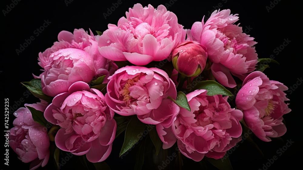 Fototapeta premium Bouquet of pink peonies, dark background,