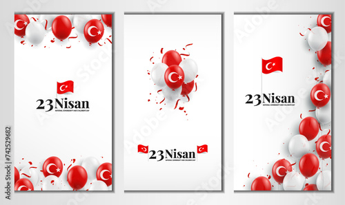 23 April. National sovereignty and children's day. Banner set. Vector Illustration.
 photo