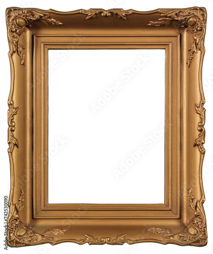 Wide gilded patterned frame of a painting in the boroque style on a transparent background, in PNG format.