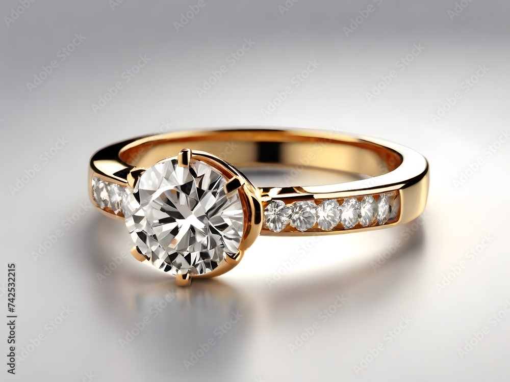 a diamond ring with a round center diamond in yellow gold a diamond ring with a round center diamond in yellow gold